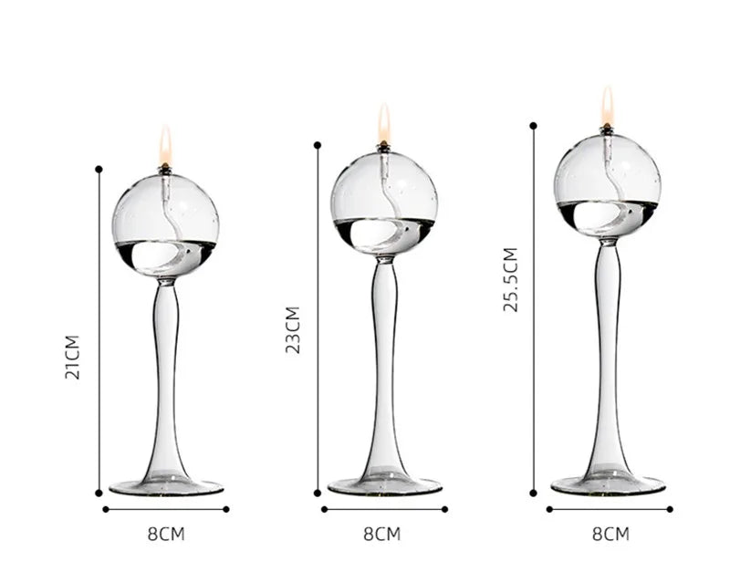 Bola redonda design estilo alto vidro lâmpada óleo decoração casamento artesanato castiçal Diâmetro = 8cm de altura