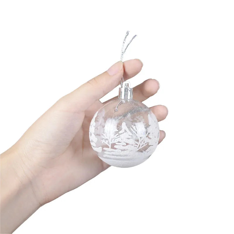 6 pçs/set 6cm bolas de árvore de natal branco neve transparente bola pingente natal