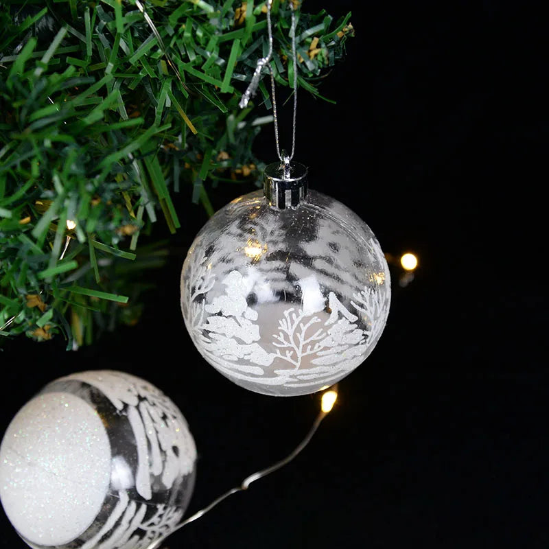 6 pçs/set 6cm bolas de árvore de natal branco neve transparente bola pingente natal