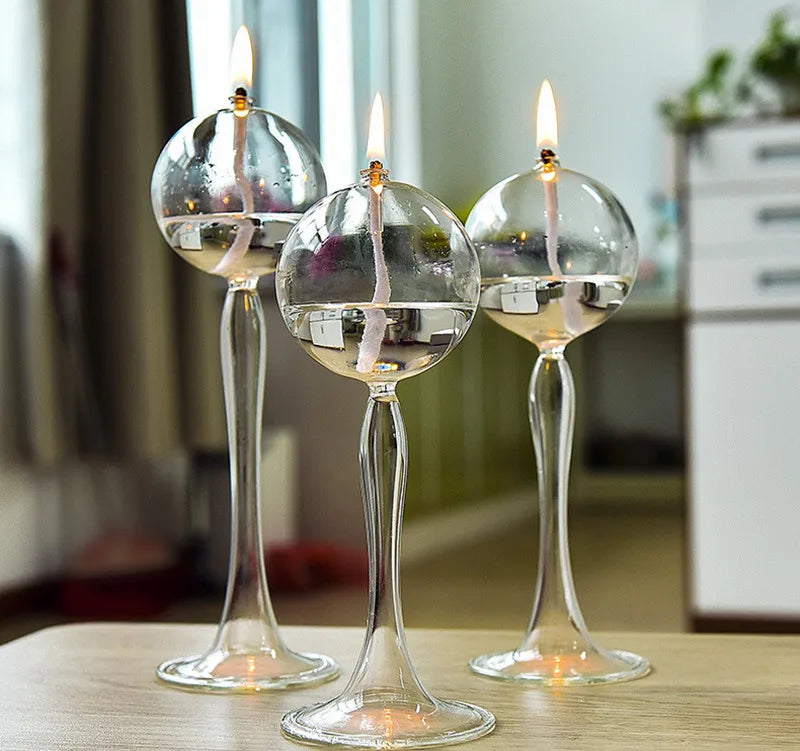 Bola redonda design estilo alto vidro lâmpada óleo decoração casamento artesanato castiçal Diâmetro = 8cm de altura
