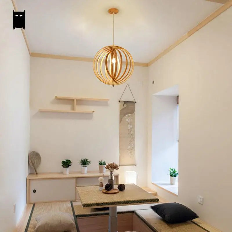 Madeira de carvalho esfera redonda globo bola pingente luminária rústica