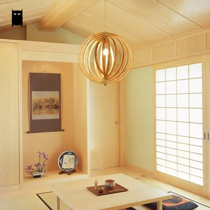 Madeira de carvalho esfera redonda globo bola pingente luminária rústica