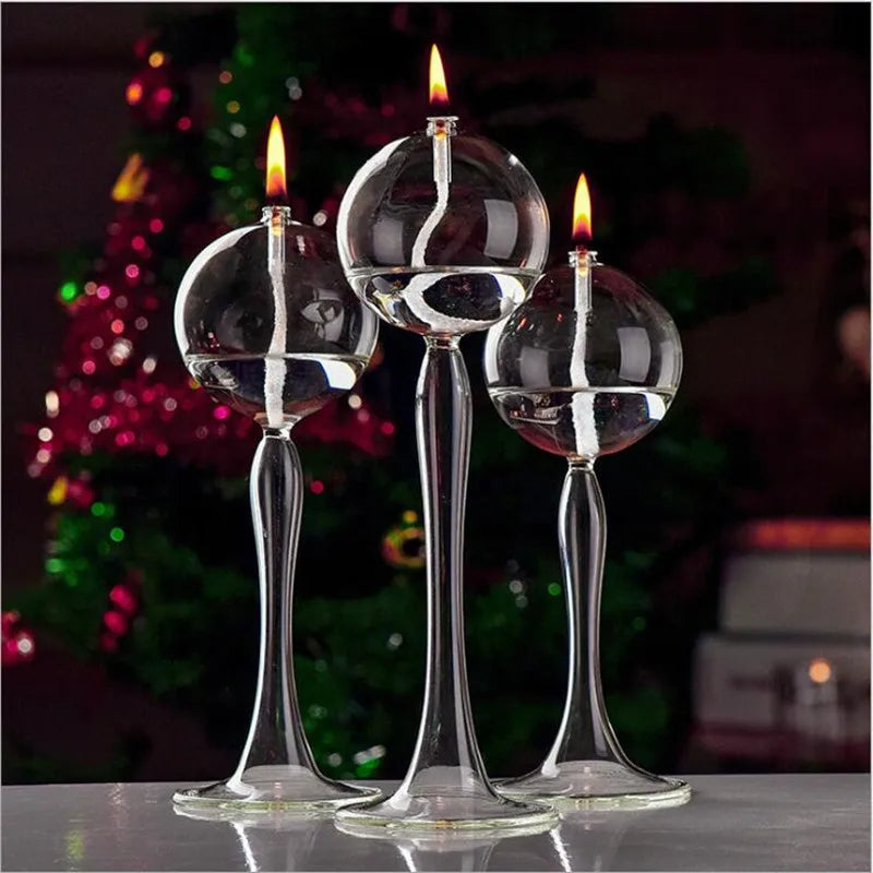 Bola redonda design estilo alto vidro lâmpada óleo decoração casamento artesanato castiçal Diâmetro = 8cm de altura