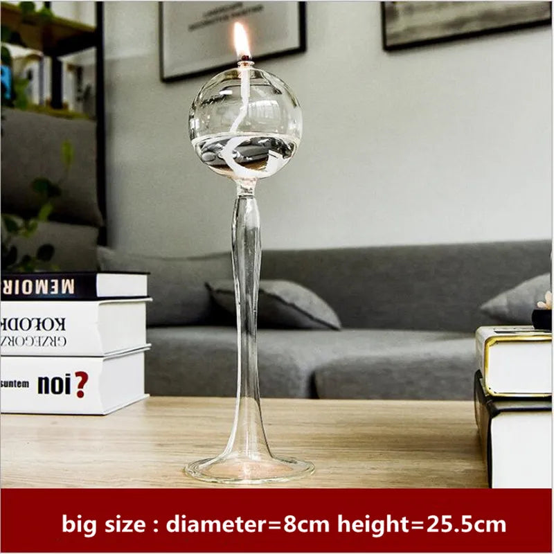 Bola redonda design estilo alto vidro lâmpada óleo decoração casamento artesanato castiçal Diâmetro = 8cm de altura