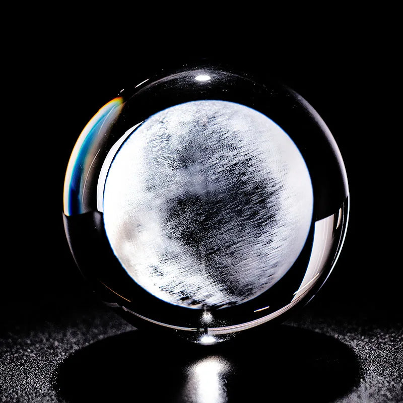 Bola de cristal 3d laser gravado lua esfera globo estatueta com suporte vidro