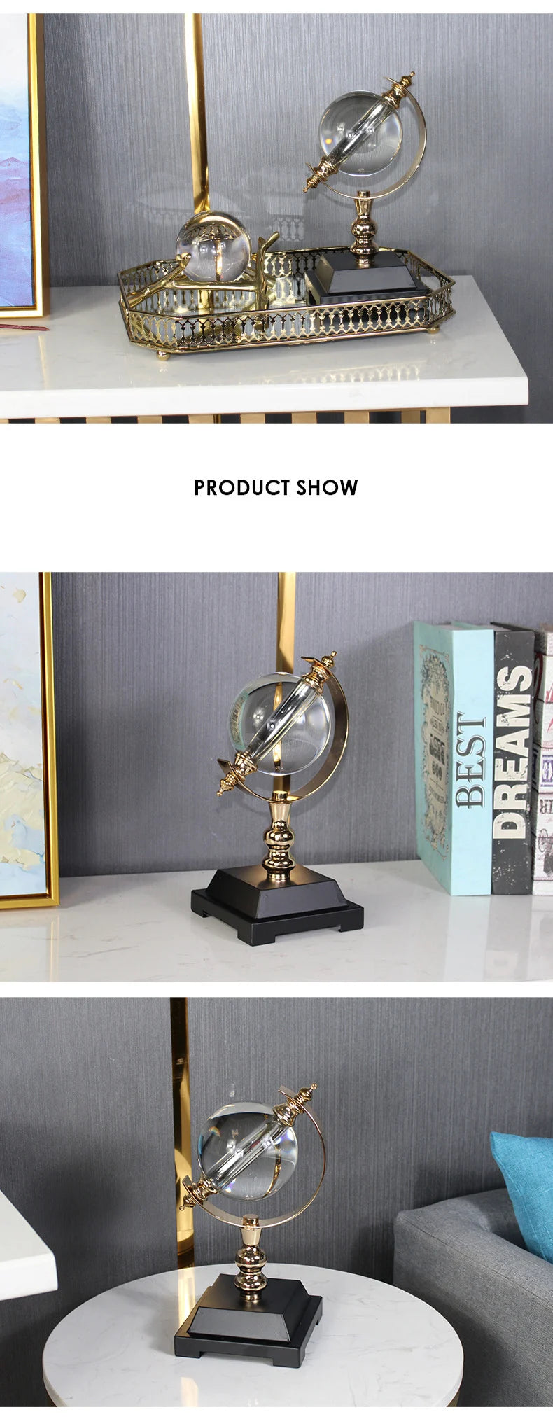 Globo galvanizado de metal giratório estilo europeu, enfeites de artesanato,