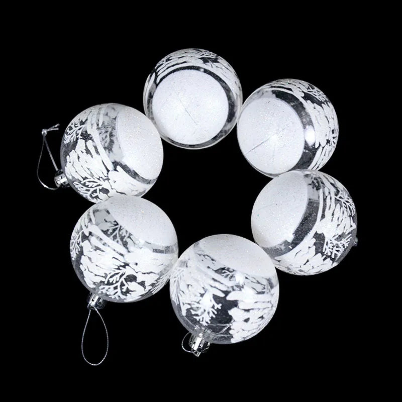 6 pçs/set 6cm bolas de árvore de natal branco neve transparente bola pingente natal