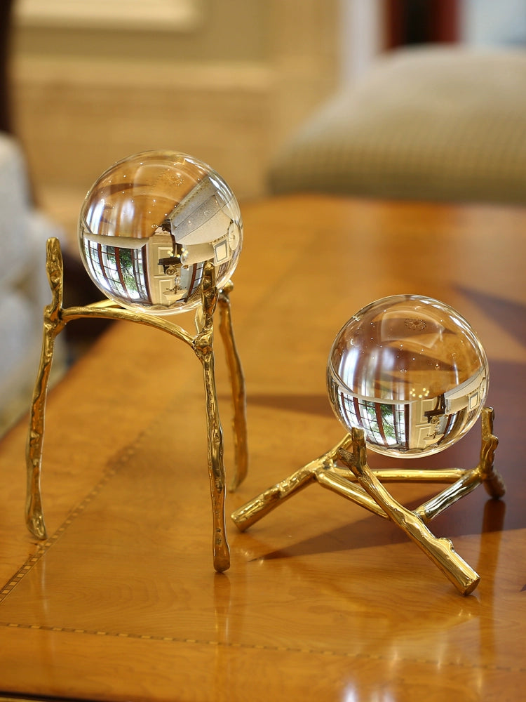 Luz moderna de luxo cobre bola cristal decoração criativa sala estar