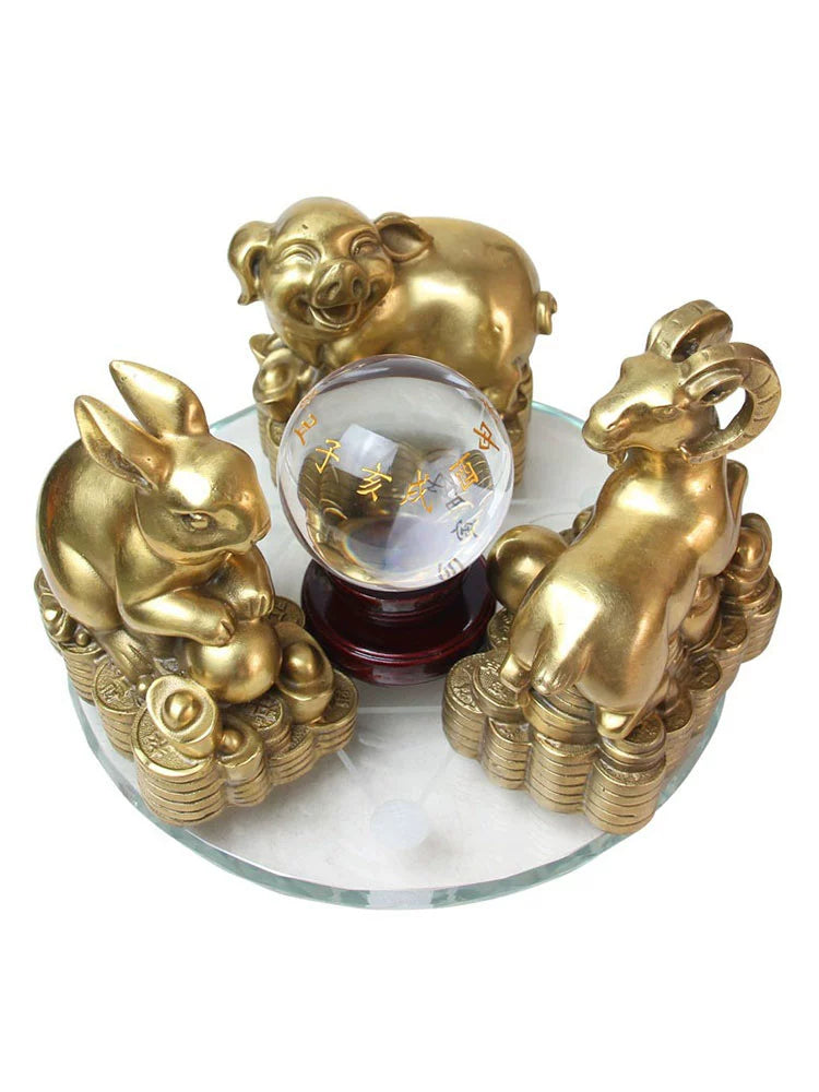 Nova decoração de bola de cristal três em um, tigre, cavalo e cachorro, coelho.