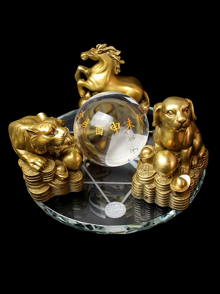 Nova decoração de bola de cristal três em um, tigre, cavalo e cachorro, coelho.