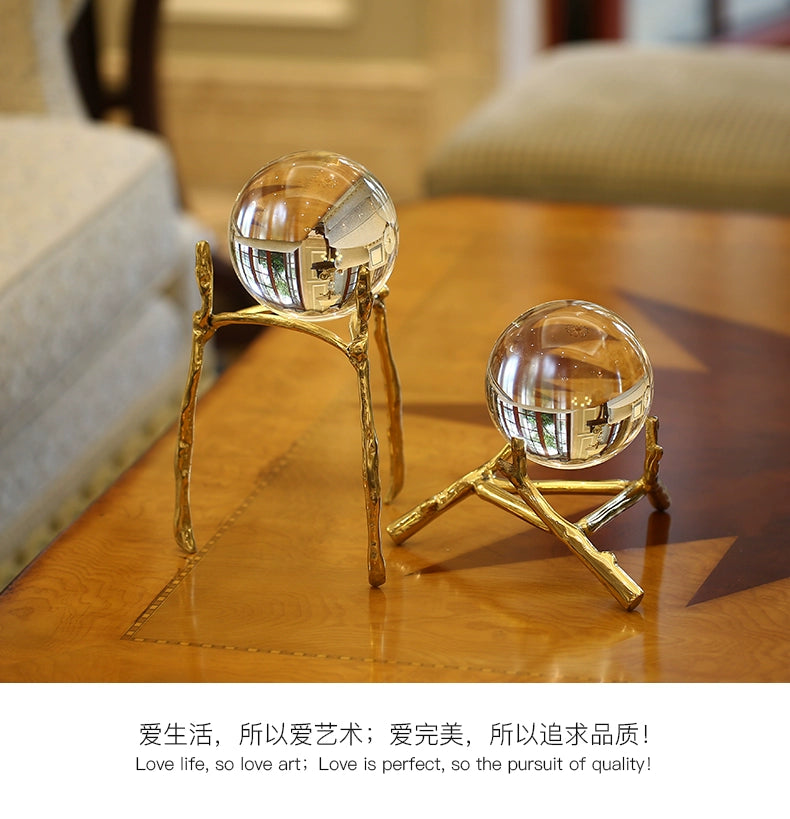 Luz moderna de luxo cobre bola cristal decoração criativa sala estar