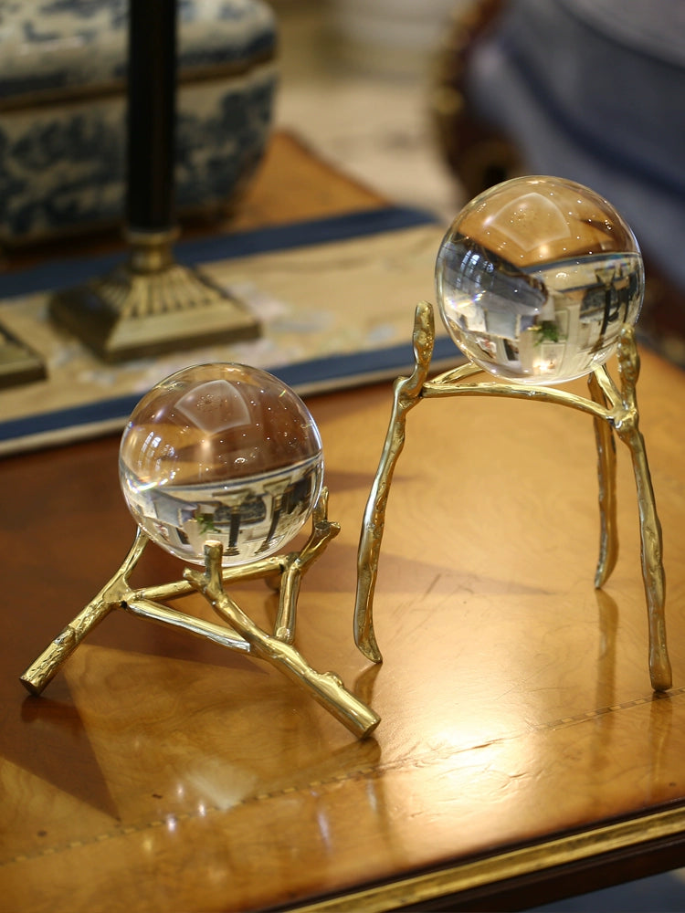 Luz moderna de luxo cobre bola cristal decoração criativa sala estar