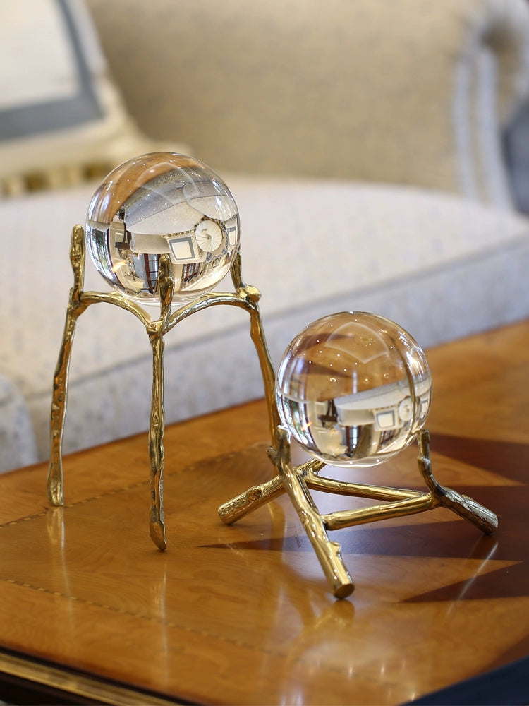 Luz moderna de luxo cobre bola cristal decoração criativa sala estar