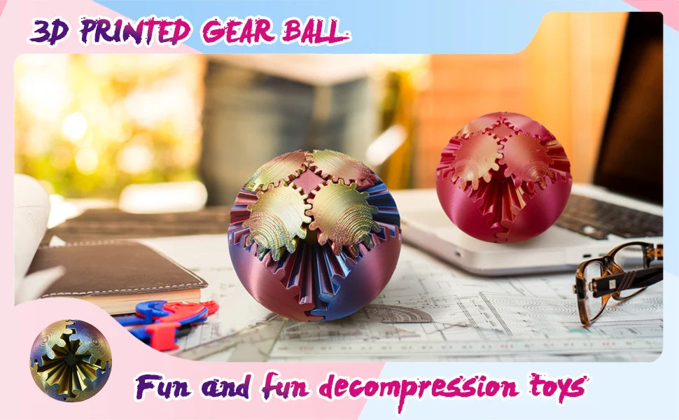 Gear Ball-3D Impresso Bola de Engrenagem, Esfera de Engrenagem Giratória, Brinquedo Cubo Fidget