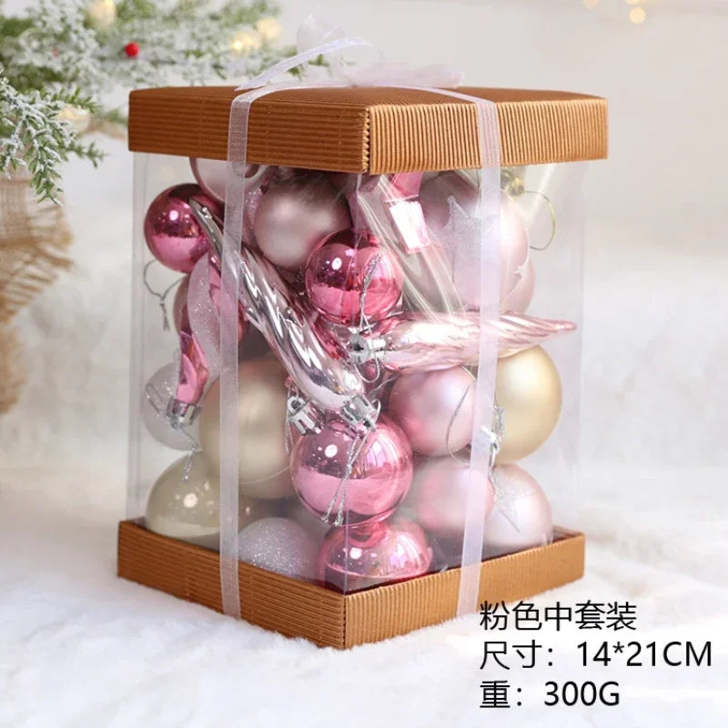 Rosa bola de natal decoração árvore de natal pendurado pingente bola de plástico