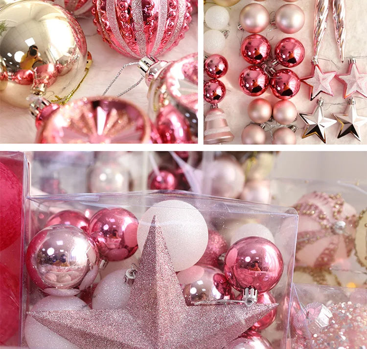 Rosa bola de natal decoração árvore de natal pendurado pingente bola de plástico