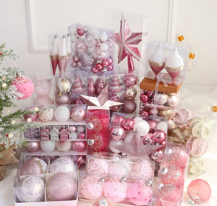 Rosa bola de natal decoração árvore de natal pendurado pingente bola de plástico