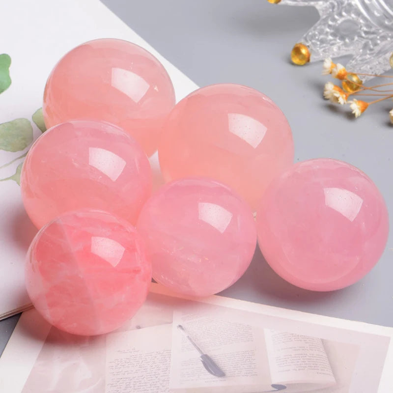 Bola de cristal de quartzo rosa natural, bola de massagem reiki, decoração de quarto, pó de cristal 4-7cm