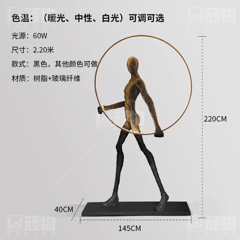 LBX Estátua Humanóide Escultura Lâmpada de Assoalho Braço Longo Bola