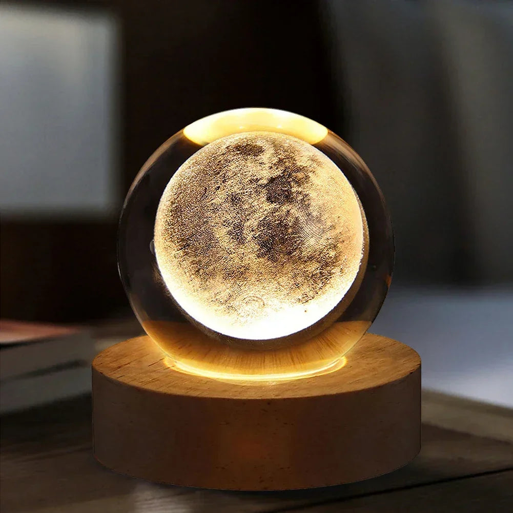 Lâmpada de bola de cristal 3D exclusiva com galáxia e projeções planetárias USB Night Light