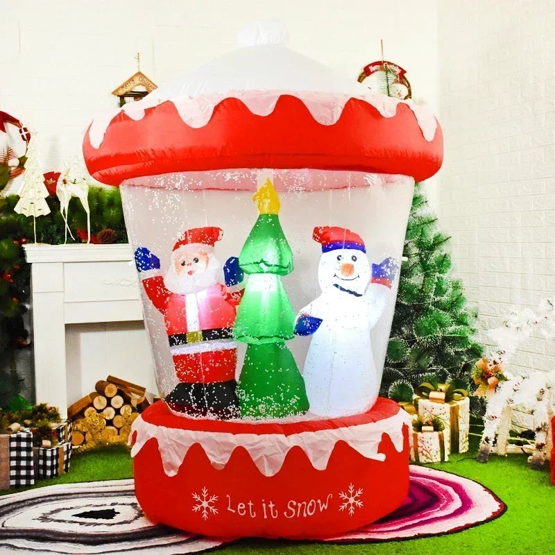 Globo de neve de natal inflável com luz led explodir boneco de neve