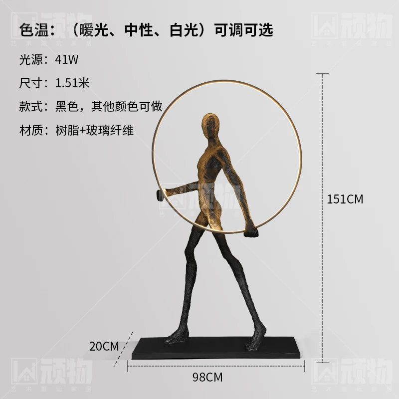 LBX Estátua Humanóide Escultura Lâmpada de Assoalho Braço Longo Bola