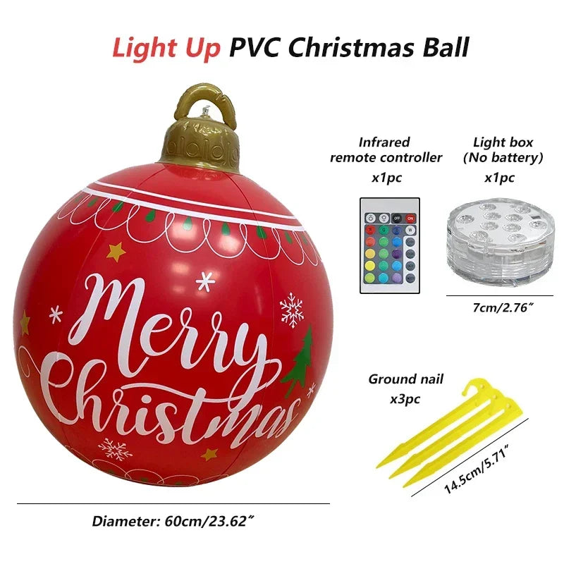 bola de natal inflável decorado feita pvc gigante luminoso led decorações de árvore 60cm