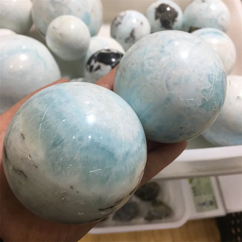 Esfera larimar de cristal com pedra preciosa polida de alta qualidade natural para decoração