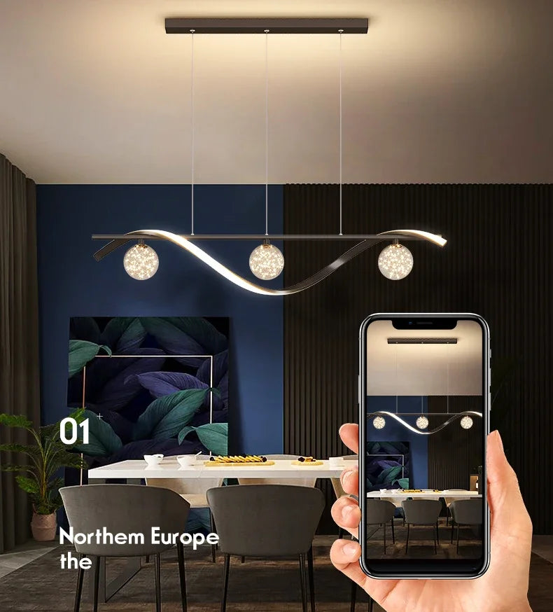 Bola de vidro led luzes pingente regulável para sala estar escritório mesas