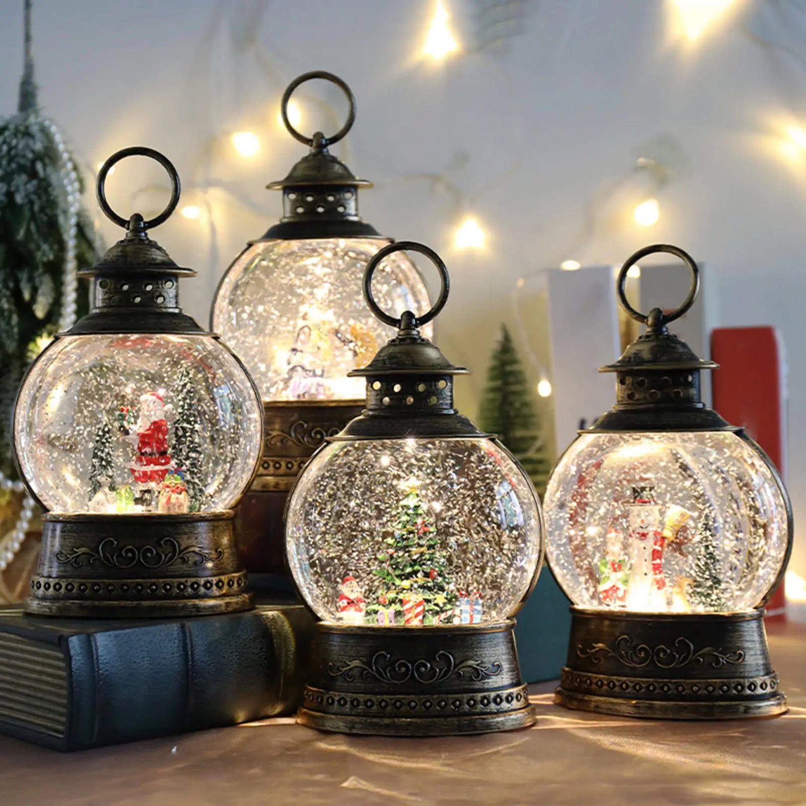 Natal ilumina acima globo de neve lanterna caixa de música ornamento artesanato