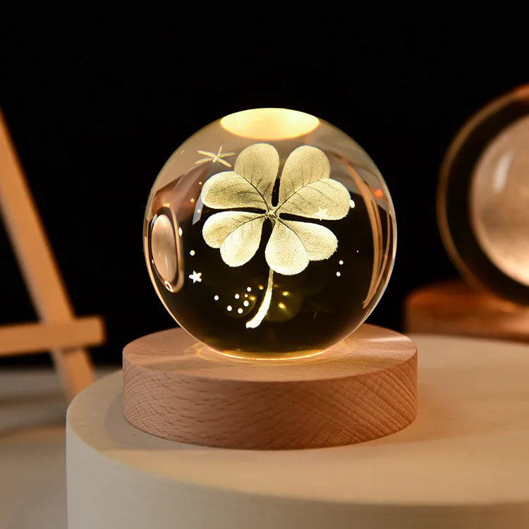 Bola de cristal vidro planeta led luz noturna quente laser gravado sistema solar globo universo 6cm 3D