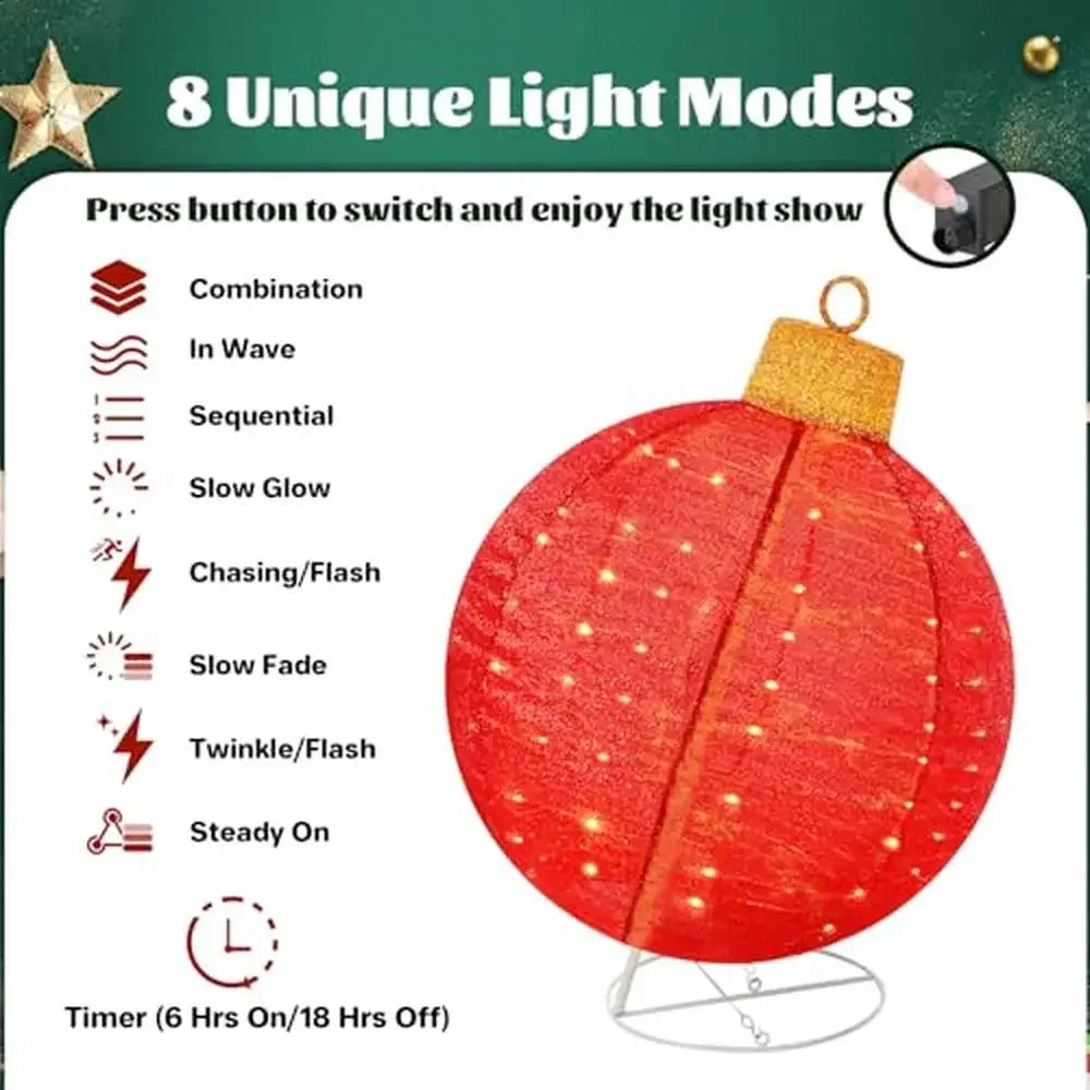 Conjunto de enfeites de natal iluminados ao ar livre com 180 luzes LED 8 funções pop-up grandes decorações de bola