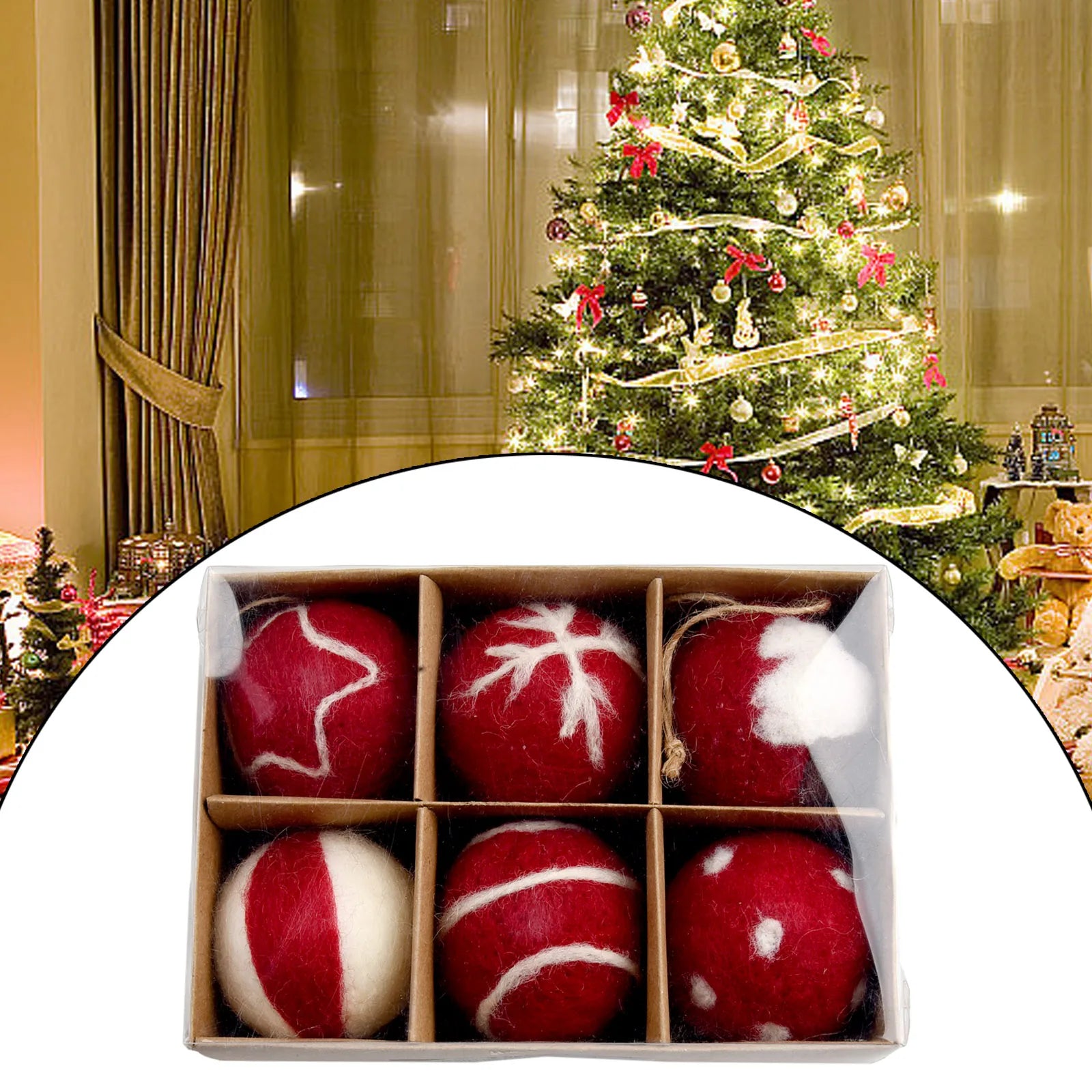 6/36 pçs bolas de natal bola de feltro de lã globo de neve decorações de árvore