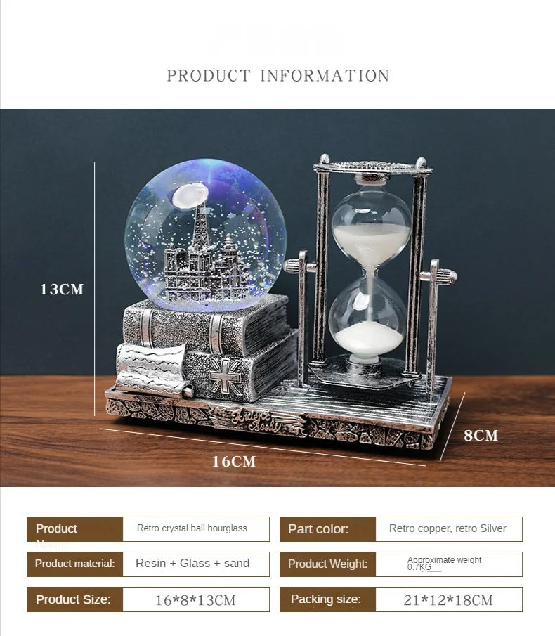 Bola decoração ampulheta tempo eiffel vidro bola de neve mesa cristal areia movediça torre luminosa antigo