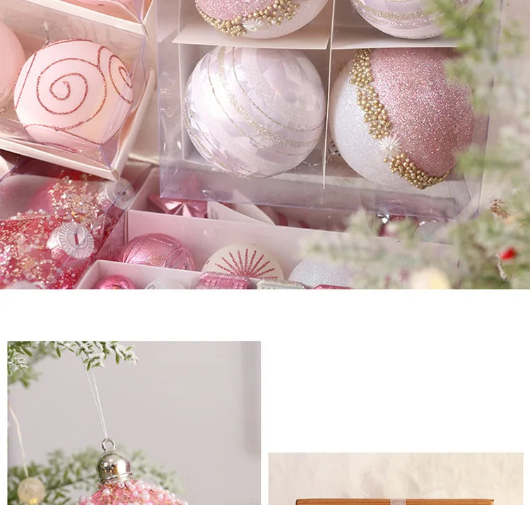 Rosa bola de natal decoração árvore de natal pendurado pingente bola de plástico