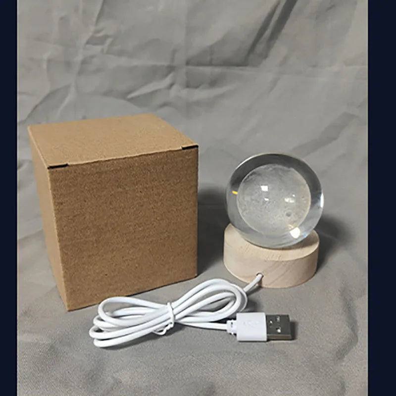 Luminária Crystal Ball 3D Bola De Cristal Wooden Base Esferas Decoração Para Quarto