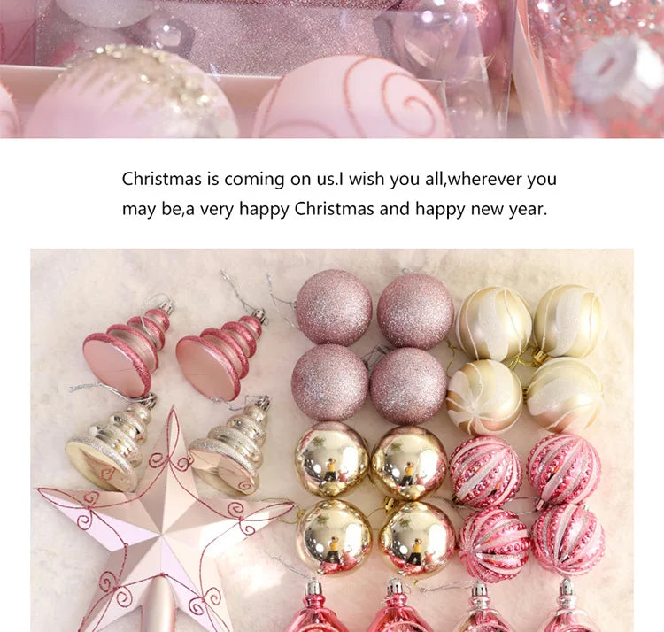 Rosa bola de natal decoração árvore de natal pendurado pingente bola de plástico