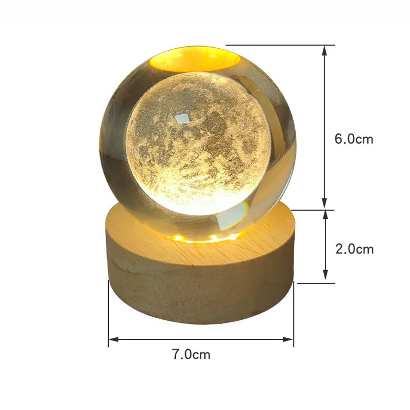 Luminária Crystal Ball 3D Bola De Cristal Wooden Base Esferas Decoração Para Quarto