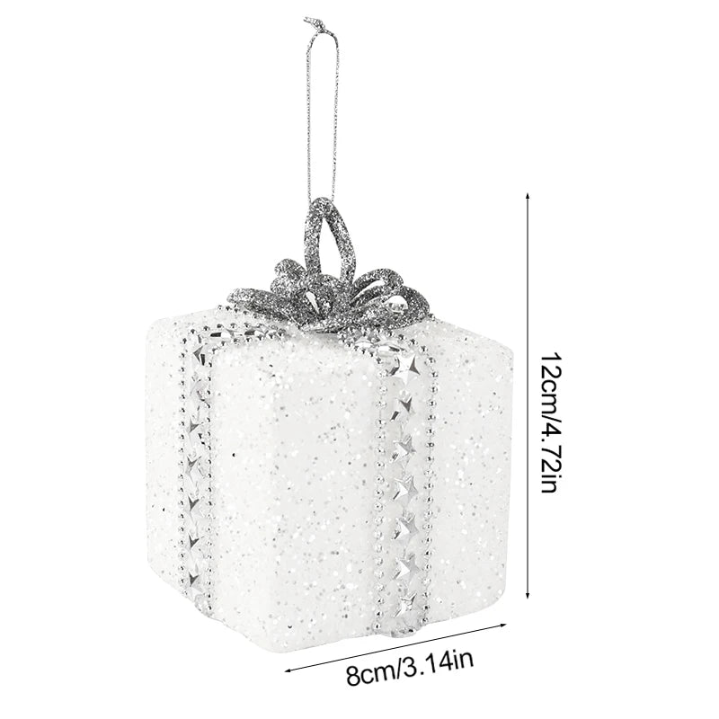 Bola de natal branca glitter caixa de presente árvore de natal pendurado