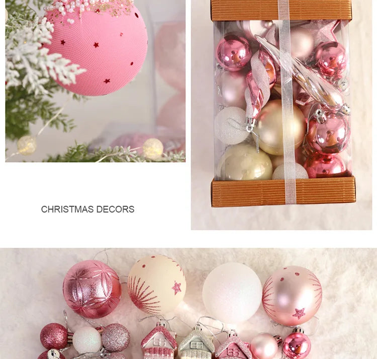 Rosa bola de natal decoração árvore de natal pendurado pingente bola de plástico