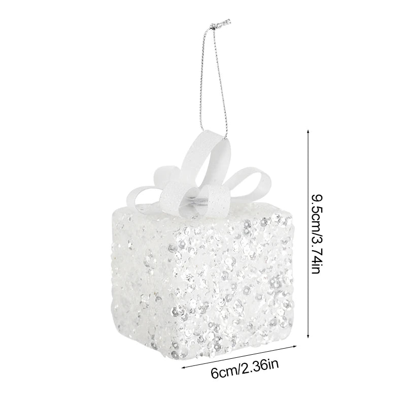 Bola de natal branca glitter caixa de presente árvore de natal pendurado