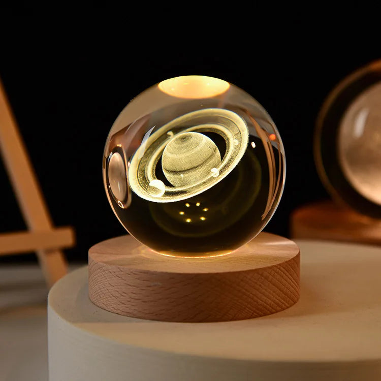 Bola de cristal vidro planeta led luz noturna quente laser gravado sistema solar globo universo 6cm 3D