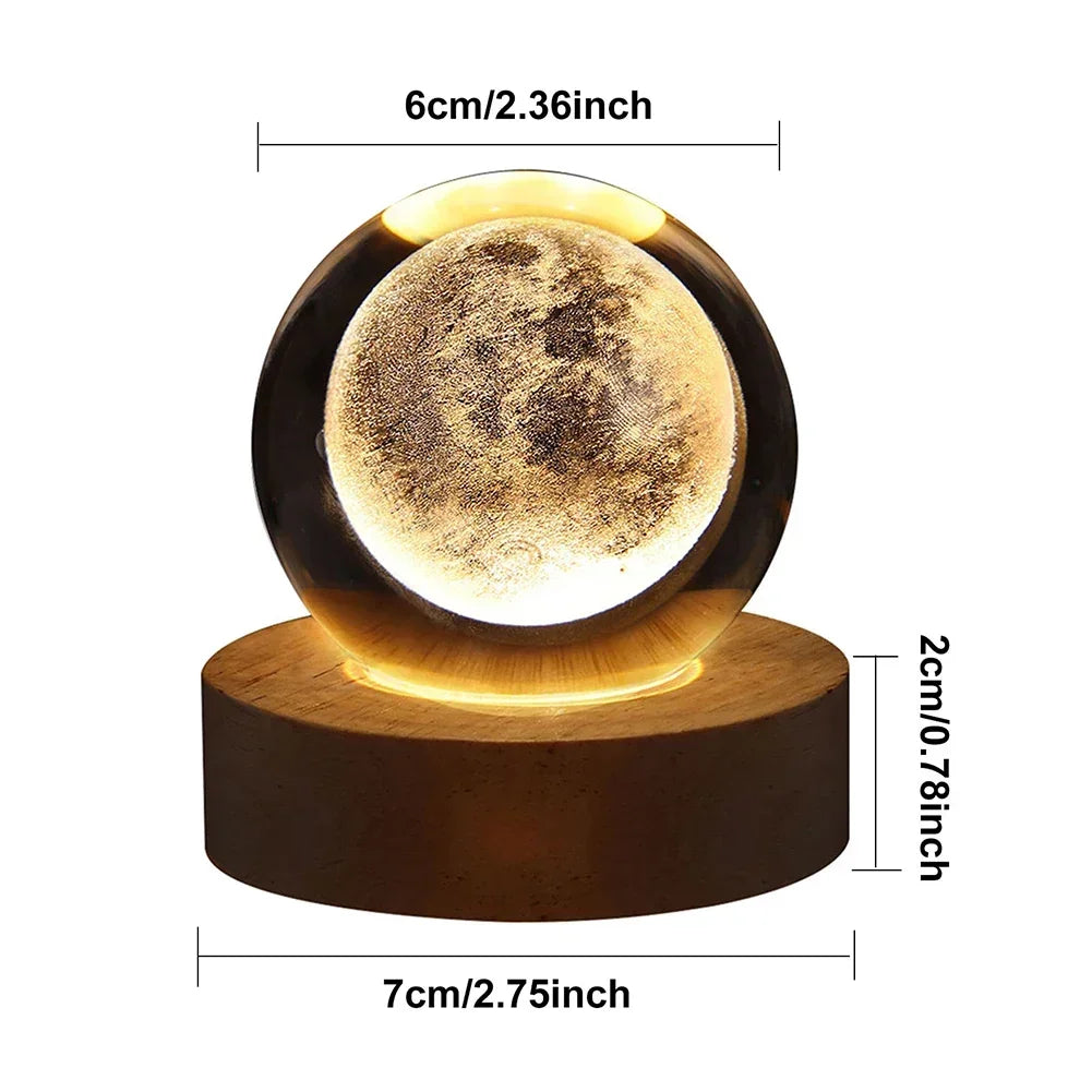 Lâmpada de bola de cristal 3D exclusiva com galáxia e projeções planetárias USB Night Light