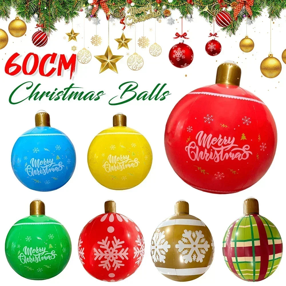1 pçs 60cm grandes bolas de natal pvc bolas de plástico infláveis gigantes de árvore de natal