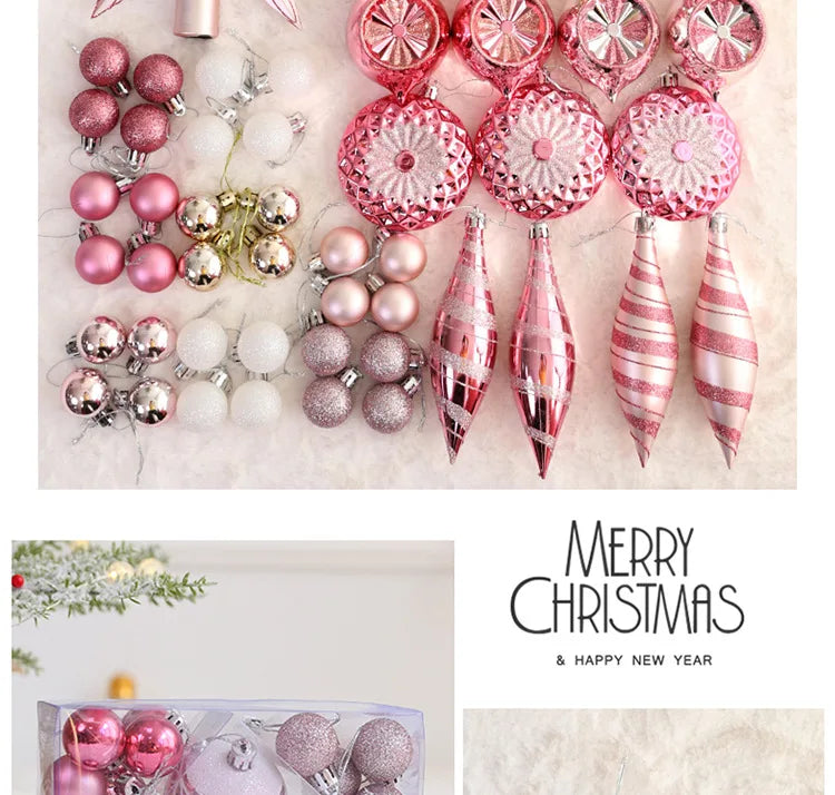 Rosa bola de natal decoração árvore de natal pendurado pingente bola de plástico