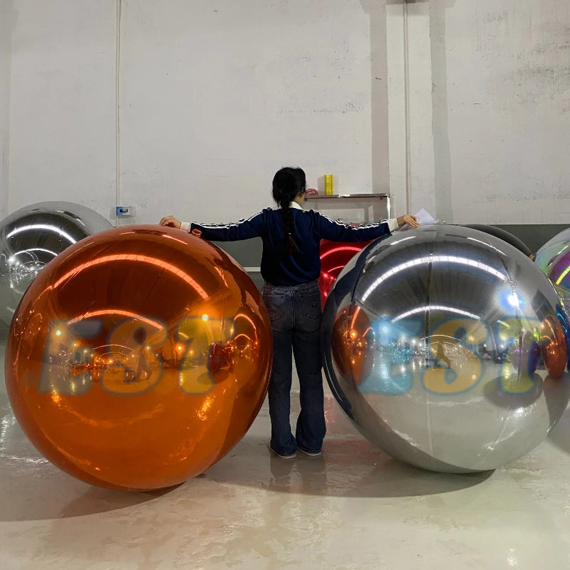 Bola inflável de prata exterior gigante do espelho para a decoração da festa