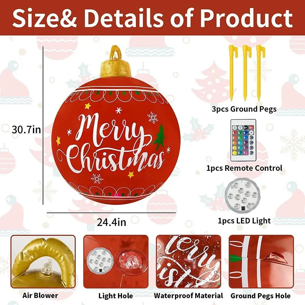 bola de natal inflável decorado feita pvc gigante luminoso led decorações de árvore 60cm
