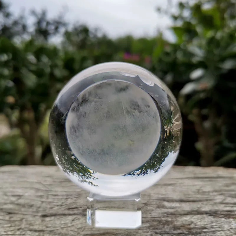 Bola de cristal 3d laser gravado lua esfera globo estatueta com suporte vidro