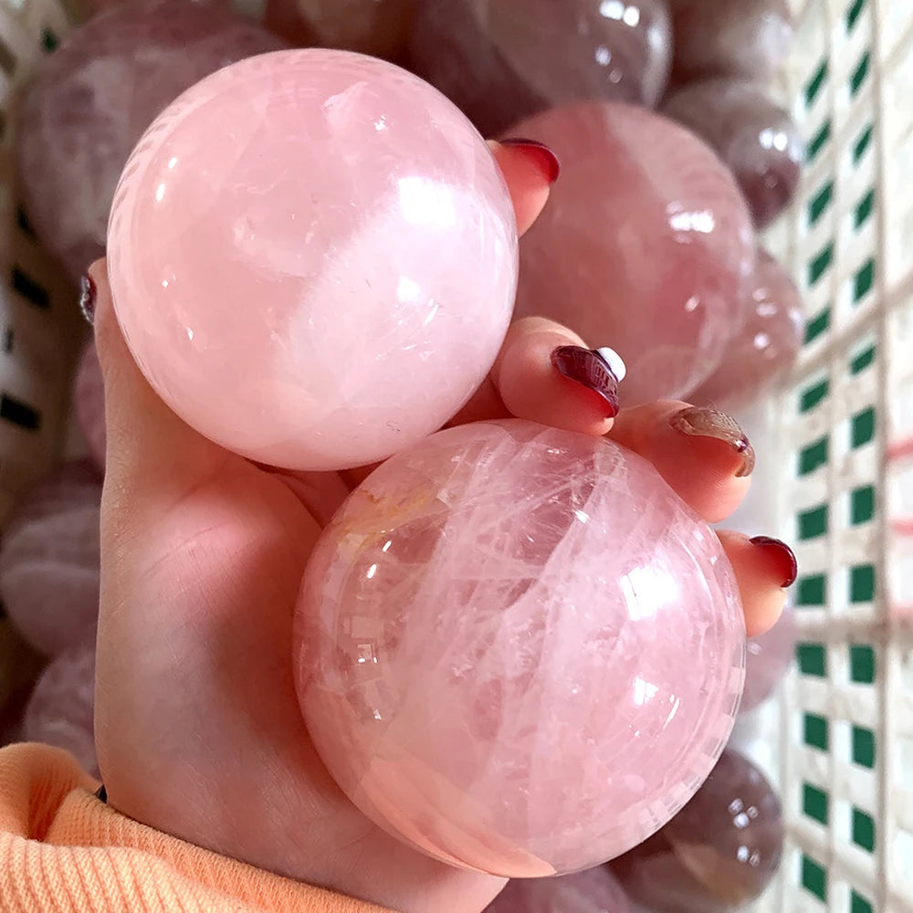 Bola de cristal de quartzo rosa natural, bola de massagem reiki, decoração de quarto, pó de cristal 4-7cm