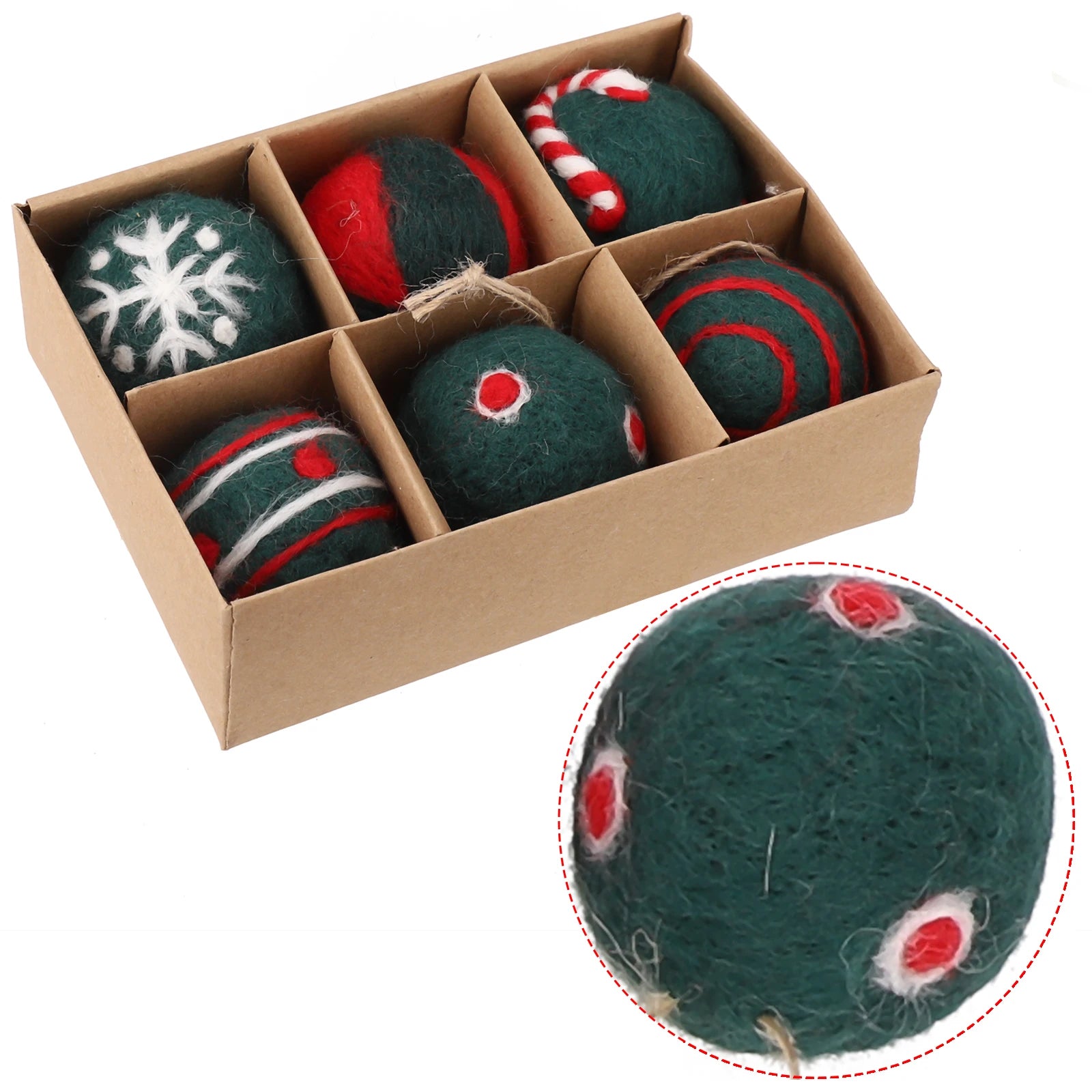 6/36 pçs bolas de natal bola de feltro de lã globo de neve decorações de árvore